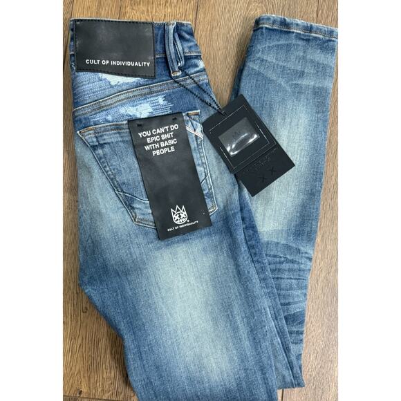 NEW Cult of Individuality Mens Heritage Denim Distressed Jeans 30 X 32 Skinny - Picture 2 of 5